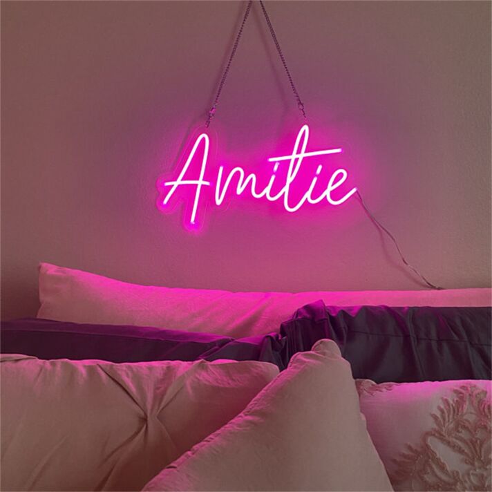 Brighten Your Space: Wall Decor Home LED Sign Amitie LED Neon Sign for Office, Bar, and Wedding Ambiance.