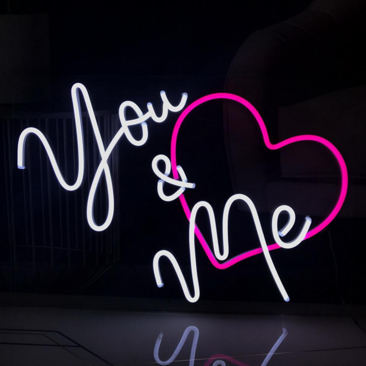 You & Me With Heart Neon Sign