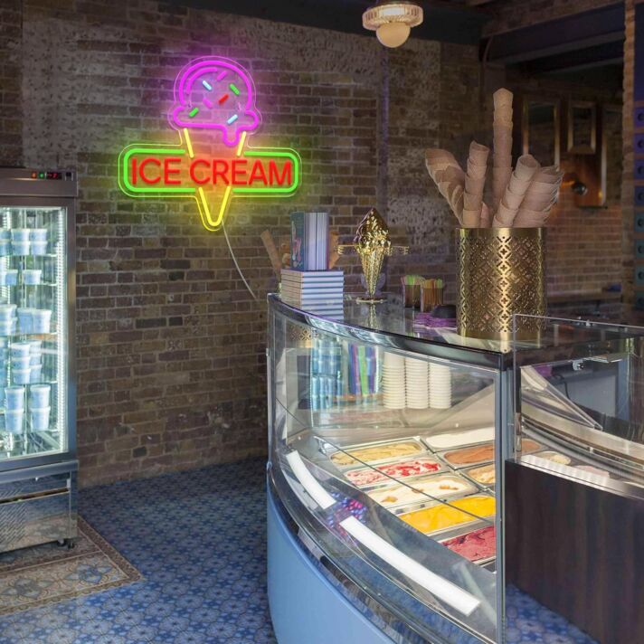 Brighten Up Your Space: Perfect for Weddings, Parties, or Adding a Whimsy to Your Home with Colorful And Tempting Ice Cream Restaurant Or Bar Neon Signs.