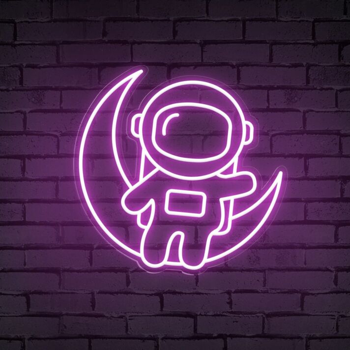 Light Up Your Space Adventure: Astronaut Sitting On The Moon Cute Neon Sign for Kids' Rooms, Play Areas, and Themed Parties