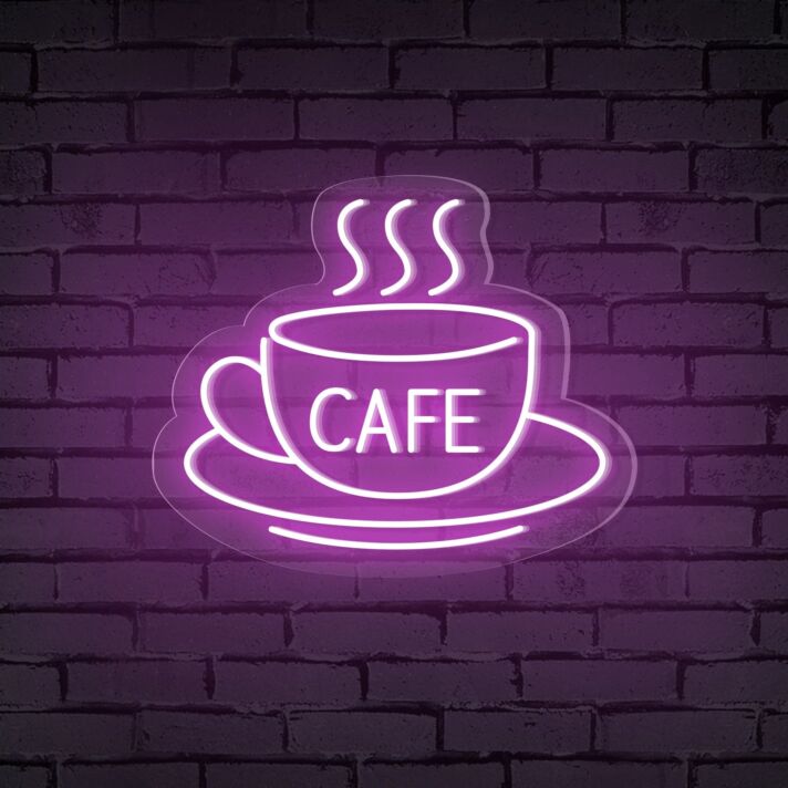 Brighten Up Your Café, Kitchen, or Coffee Nook with the Cafe Word Hot Cup Neon Sign.