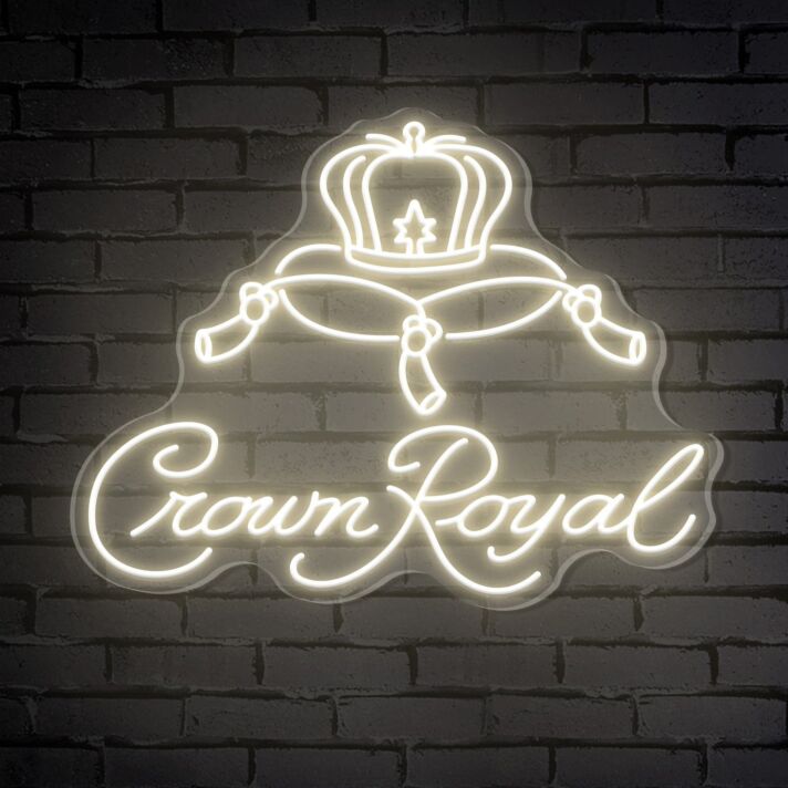 Elevate Your Bar, Office, or Party Ambiance with the Crown Royal Words Crown Bar Neon Sign.