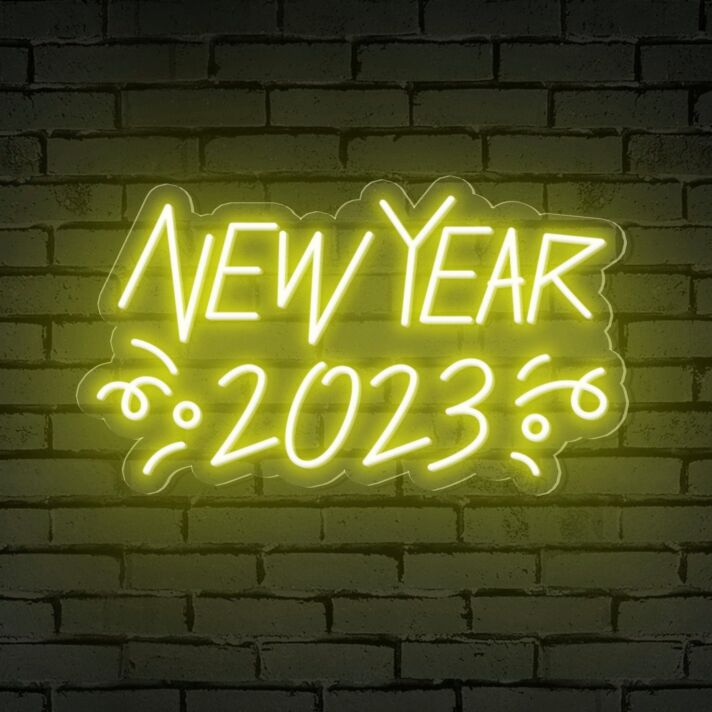 Celebrate and spark joy in your office, bar, and New Year festivities with the New Year 2023 Words Decorative Neon Sign.