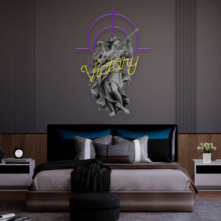 Elevate Your Space: Victory Angel Led Uv Neon Sign - Perfect for Home Decor, Office Elegance, and Stylish Bar Ambiance.