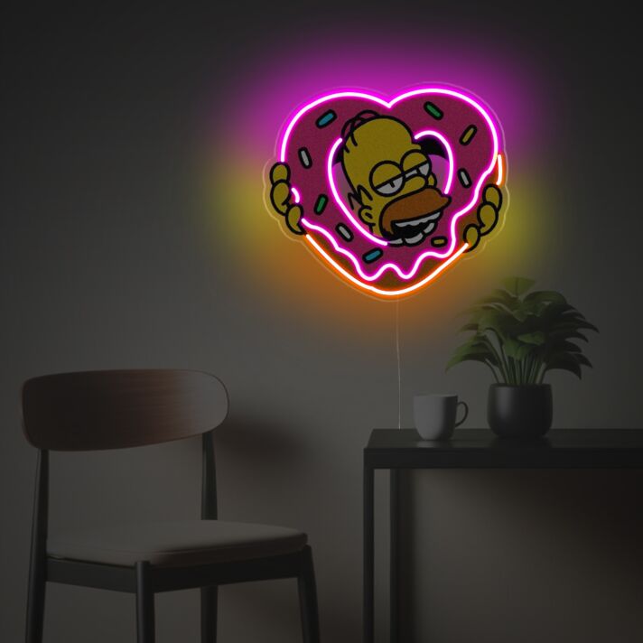 Brighten Your Bar or Man Cave with Homer Simpson Eating Donut LED Neon Acrylic Artwork - Perfect for Home Decor and Parties.