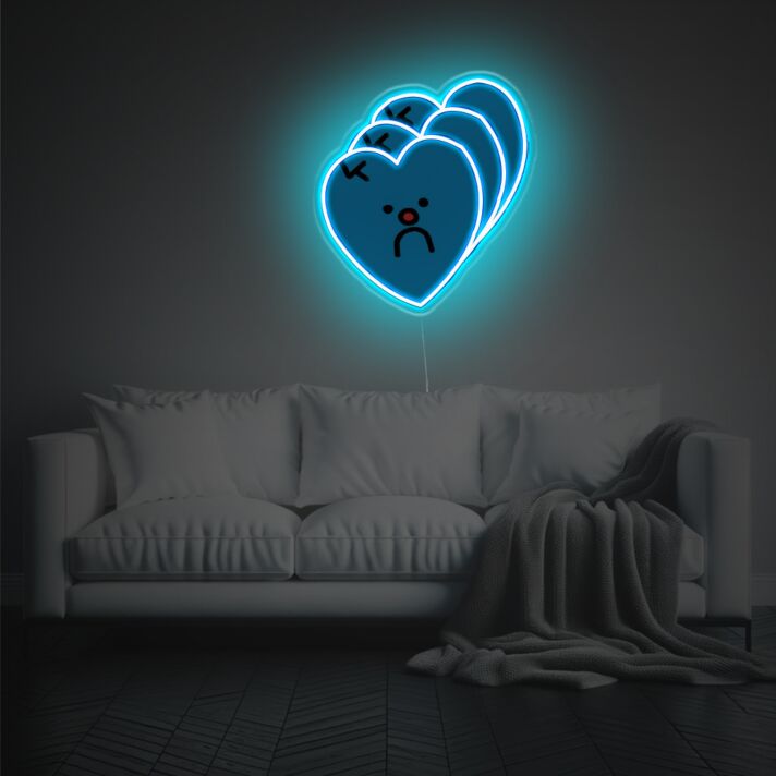 Add a Romantic Glow to Your Wedding, Anniversary, or Bedroom with Illusional Blue Heart LED Neon Acrylic Artwork.