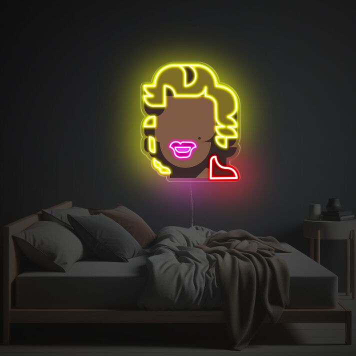 Brighten Up Your Space: Marilyn Monroe Portrait Abstract Painting LED Neon Acrylic Artwork Ideal for Home Decor, Office Ambiance, and Chic Bar Settings.