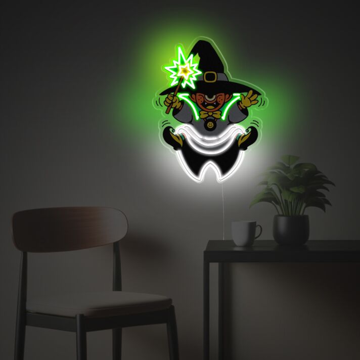 Add a Spooky Glow to Your Halloween Party or Haunted House with One Eyed Witch Monster LED Neon Acrylic Artwork.