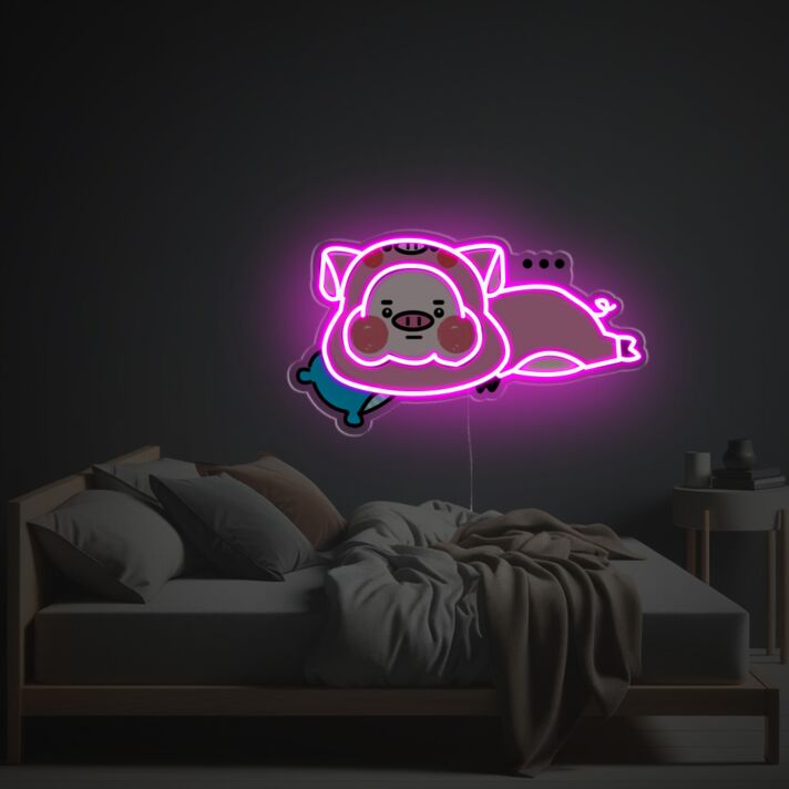 Brighten Up Any Space: Pink Cheeky Sleeping Pig LED Neon Acrylic Artwork Perfect for Home Decor, Bars, and Special Celebrations.