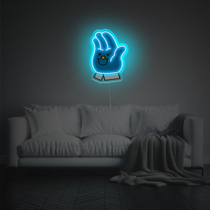Brighten Your Space: Smily Blue Hand LED Neon Acrylic Artwork for Home Decor, Office Ambiance, and Storefronts
