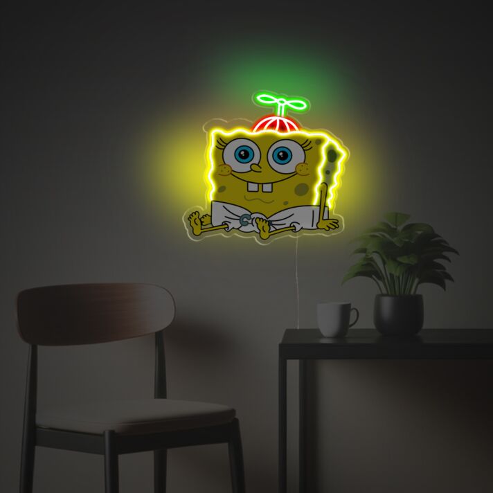 Brighten Up Your Kid's Room, Play Areas, or Birthday Celebrations with Spongebob Baby Version LED Neon Acrylic Artwork.