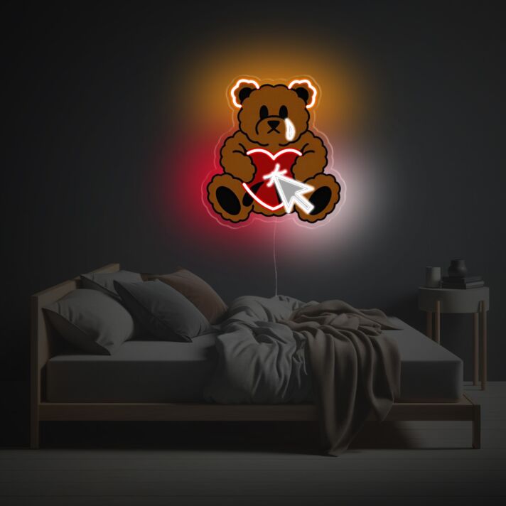 Bring Love to Life in Your Bedroom or Celebrate Romance at Your Wedding with Teddy Bear With Sticked Heart LED Neon Acrylic Artwork.