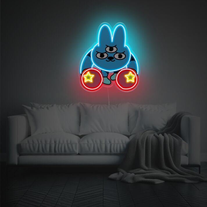Enhance Your Space: Three Eyed Rabbit LED Neon Acrylic Artwork for Chic Home Decor, Vibrant Office Ambiance, and Memorable Party Settings.