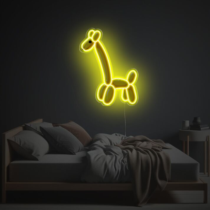 Elevate Your Space: Yellow Giraffe Shaped Balloon LED Neon Acrylic Artwork for Bars, Weddings, and Home Decor.