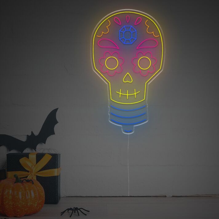 Set a Spooky Vibe for Halloween Parties and Haunted Houses with the Halloween Skull Light Bulb LED Neon Sign