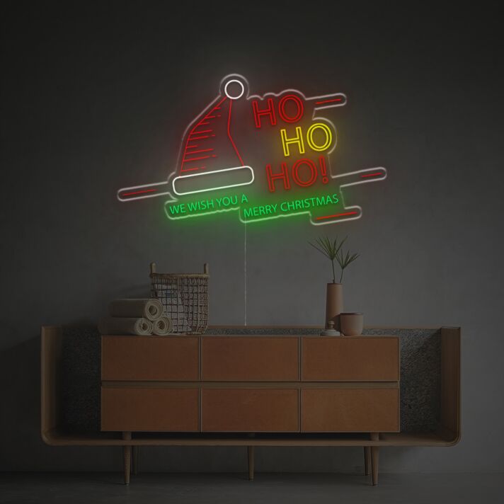 Brighten Your Festive Celebrations and Storefronts with We Wish You A Merry Christmas Hohoho LED Neon Sign.