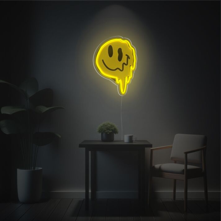 Brighten Your Bar, Office, and Home with the Playful Charm of Melting Twisted Smily Face LED Neon Acrylic Artwork.