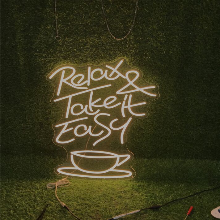 Brighten Your Coffee Corner, Office, or Cafe Ambiance with the Relax And Take It Easy With Coffee Yellow LED Neon Sign.