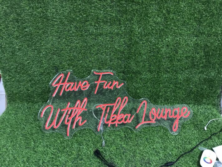 Brighten Your Bar or Game Room with Have Fun With Tikka Lounge Red LED Neon Sign.