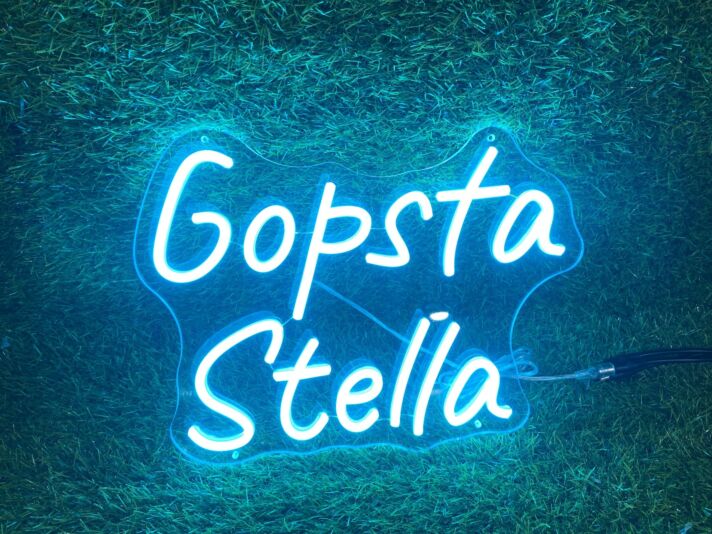 Brighten Up Your Space: Gopsta Stella Blue LED Neon Sign for Home, Office, and Vibrant Bar Ambiance.