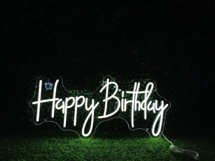 Brighten Up Your Celebration - Happy Birthday White LED Neon Sign for Parties, Homes, and Special Events