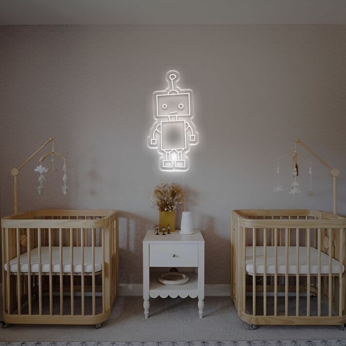 Brighten Up Your Space: Little Cuty Robot LED Neon Sign Ideal for Kids' Rooms, Play Areas, and Birthday Celebrations.