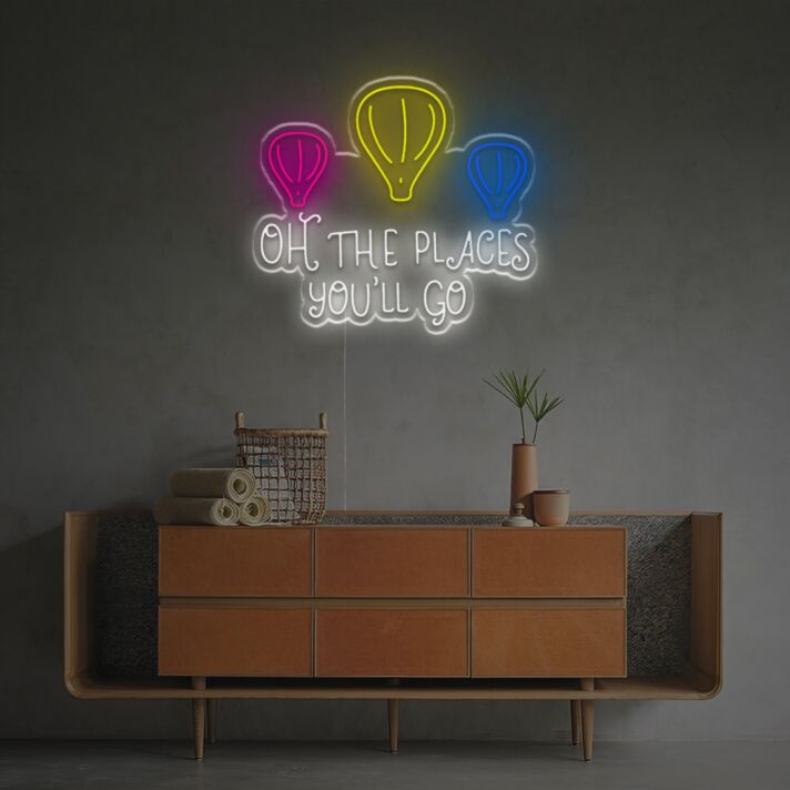 Brighten Your Travel-Themed Wedding or Home Office with the Oh The Places You Will Go LED Neon Sign.