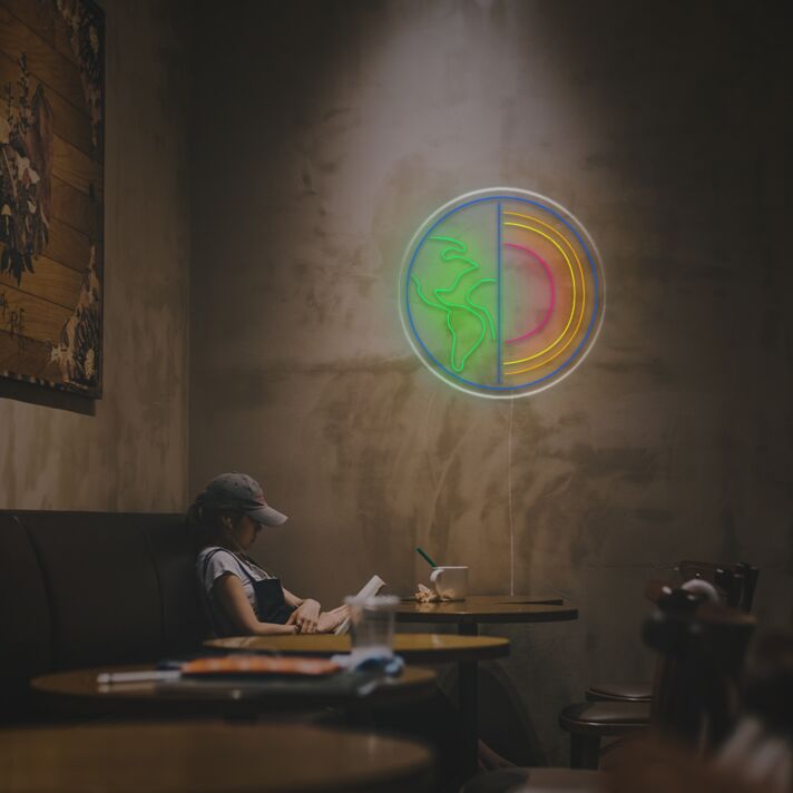 Brighten Up Your Space: Half Earth Half Pie LED Neon Sign Perfect for Home Decor, Office Vibes, and Bar Ambiance.