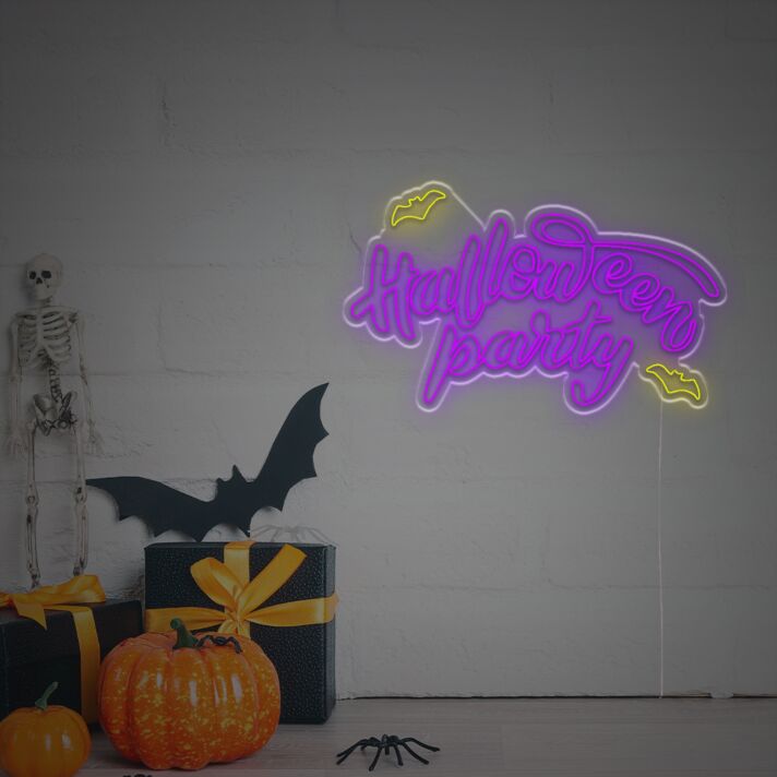Transform your spooky celebration into something unforgettable with the Halloween Party With Bats LED Neon Sign - perfect for home decor, office festivities, and themed bars.