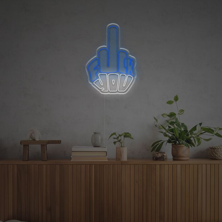 Elevate Your Bar or Gaming Space with the Bold Statement of Fxck You In Middle Finger Shaped LED Neon Sign.