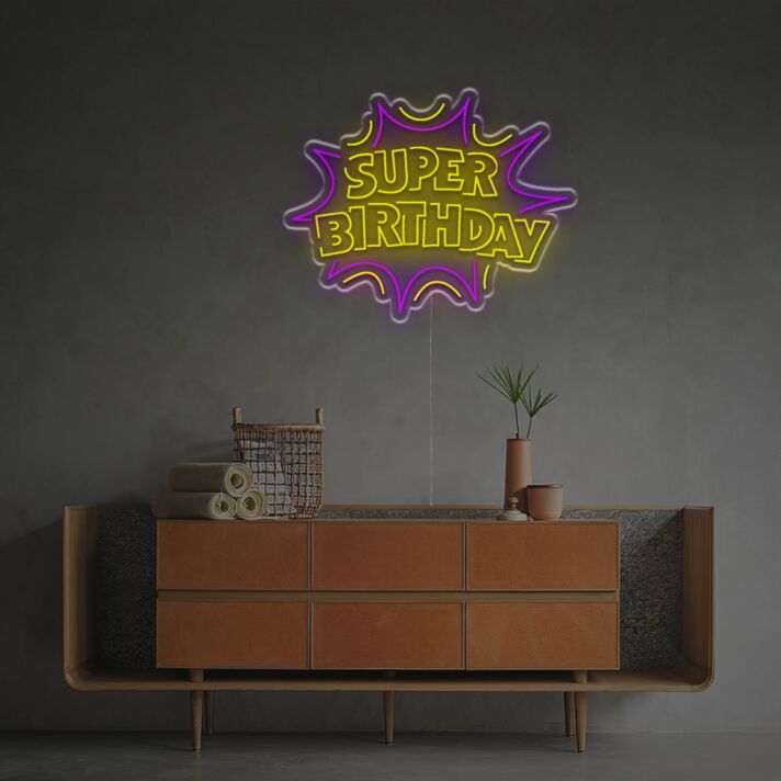 Brighten Up Your Celebrations: Super Birthday LED Neon Sign for Home, Bars, and Festive Gatherings.