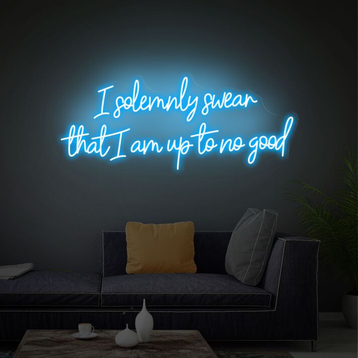 Brighten Your Evenings and Add a Magical Touch to Weddings, Bars, and Home Spaces with the Bedroom Wall Art Decor I Solemnly Swear That I Am Up To No Good Neon Sign.