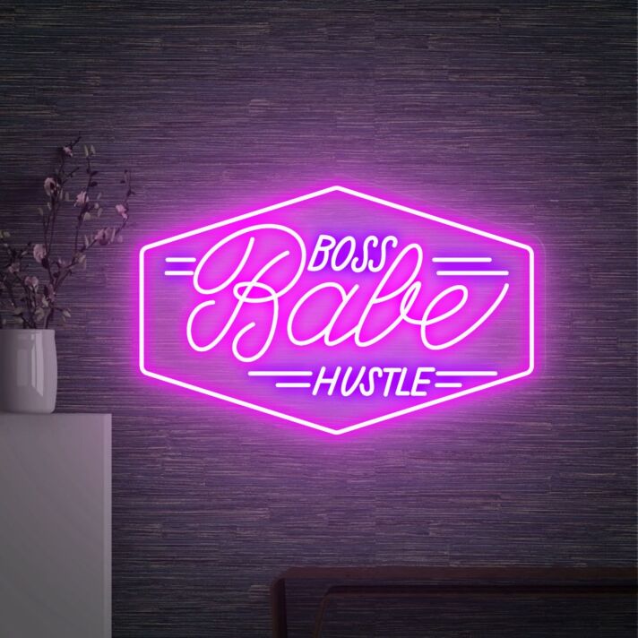 Brighten Your Office and Inspire Your Workspace with the "Boss Babe Hustle Pink LED Light Neon Sign Bedroom Wall Decor Neon Bar Sign