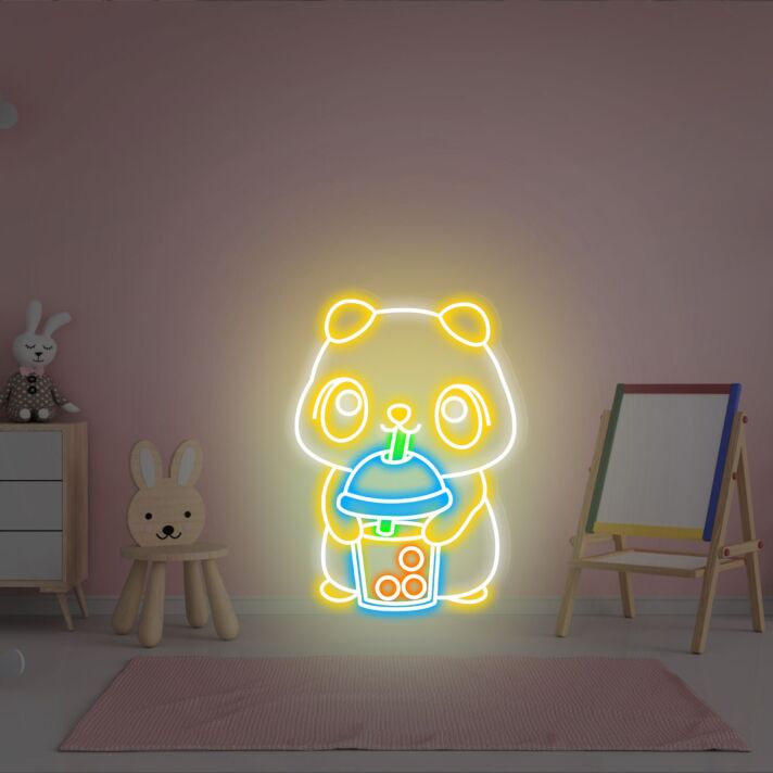 Brighten Your Café or Kitchen: Cute Bear Drink Coffee Kawaii Bear Neon Sign Perfect for Creating a Cozy Atmosphere