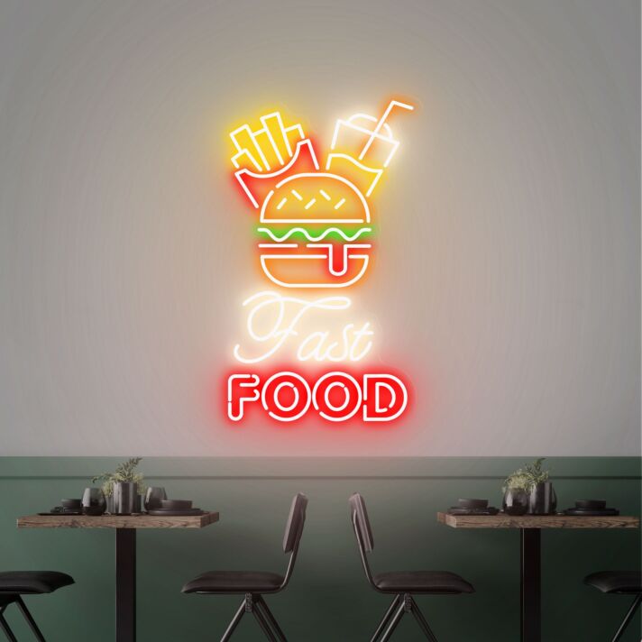 Brighten Your Space: Fast Food Neon Sign Hamburger Cola, Perfect for Kitchen, Diner, Bar, or Food Truck Ambiance.
