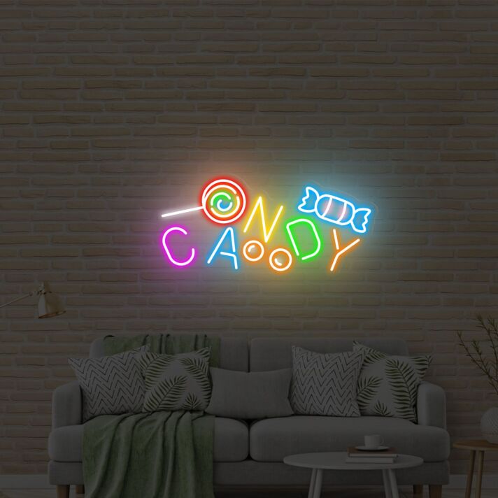 Enhance Your Halloween Bash or Apartment Ambiance with the Halloween Candy Neon Sign Pink Led Light - Perfect for Parties, Home Decor, and Sweet Shop Displays!