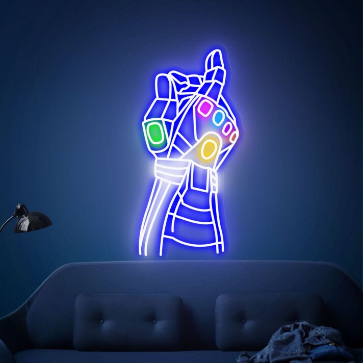 Brighten Your Space with Versatility: Marvel Infinity Gauntlet Neon Sign for Game Room, Bar, and Party Decorations, Adding a Vivid Touch of Color to Any Setting.