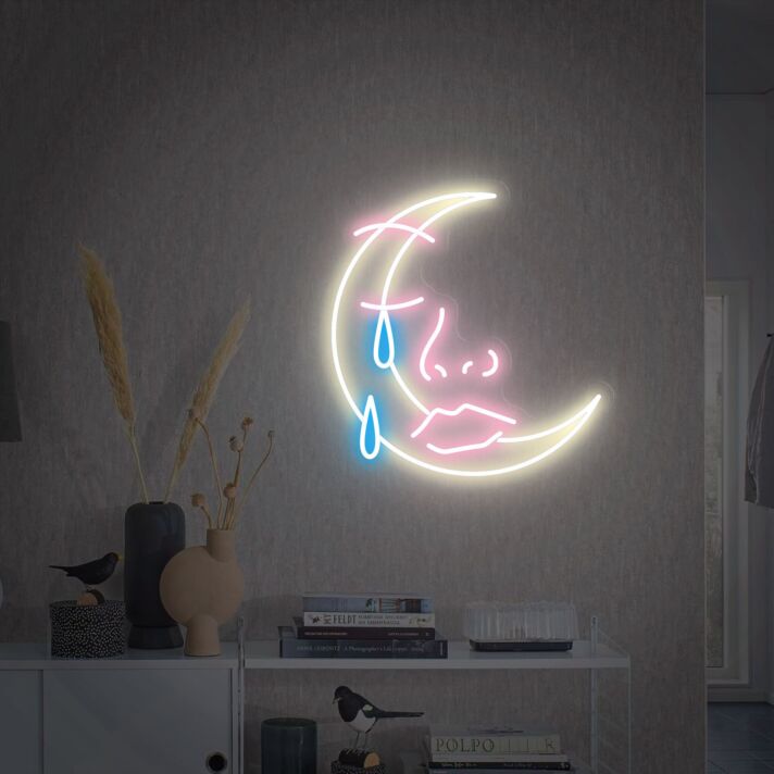 Brighten Your Kid's Room and Celebrate Special Occasions: Moon Face Neon Sign Led Neon Sign Moon Neon Sign Kid's Room Wall Decor Personalized Gift for Parties, Weddings, and Home Decor.