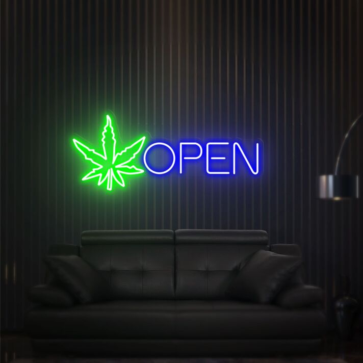 Elevate Your Space: Versatile Open Cannabis Led Neon Sign Wall Art for Chic Home Decor, Trendy Office Spaces, or Lively Bar Atmospheres