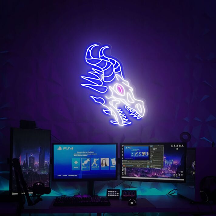 Brighten Your Home, Bar, or Game Room Ambiance with Skull Dragon Neon Sign For Wall.