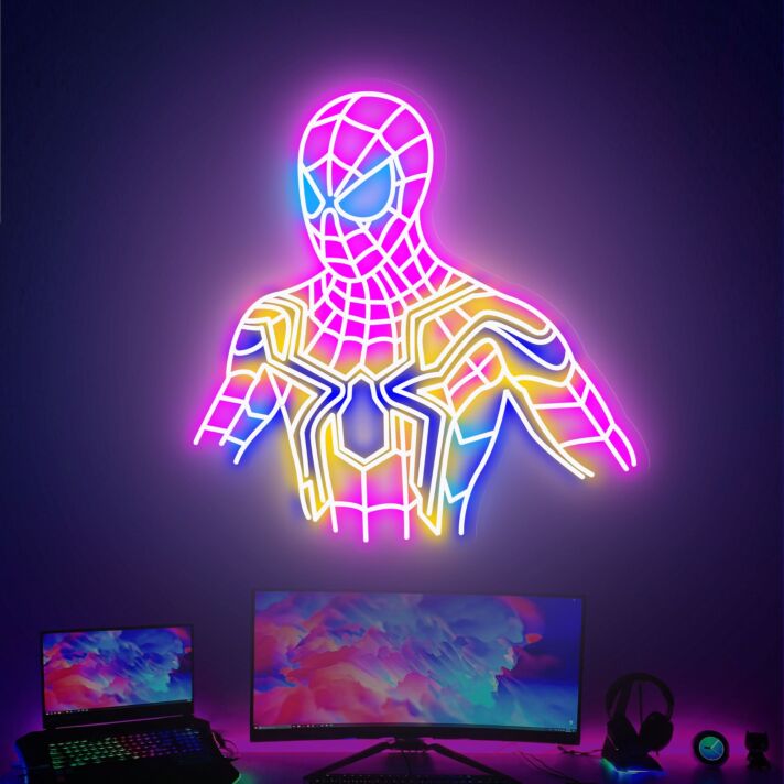 Brighten Your Child's Bedroom or Themed Birthday Bash with Spiderman Neon Sign Wall Art - Perfect Nursery Spiderman Neon Superhero Decor for Kids Room and Party Ambiance.