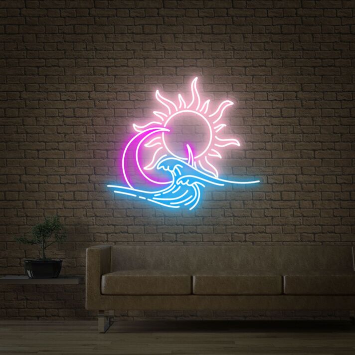 Brighten Up Your Space: Perfect for Home, Office, and Bar Ambiance with Sun Moon Ocean Led Neon Sign Decor.