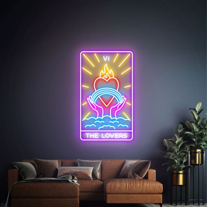 Add a mystical touch to your game room, office, or wedding with The Lovers Tarot Cards 6 Neon Sign.