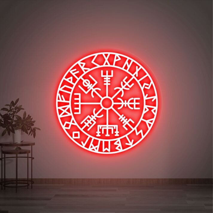 Enhance Your Space: Art Vegvisir Runic Neon Sign Wall Decor Viking Compass - Perfect for Home, Office, Bar, and Themed Events.
