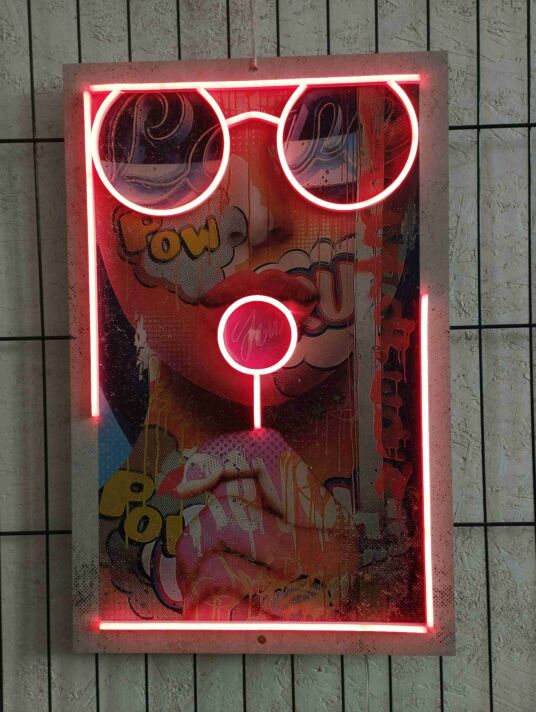 Brighten Up Your Bar, Party or Home Decor with the Vibrant Woman Pop Art Girl Lollipop LED UV Neon Sign.
