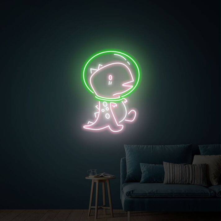 Brighten Your Space: Cute Dinosaur Astronaut Led Neon Signs Wall Decoration for Kids' Rooms, Play Areas, and Birthday Celebrations.
