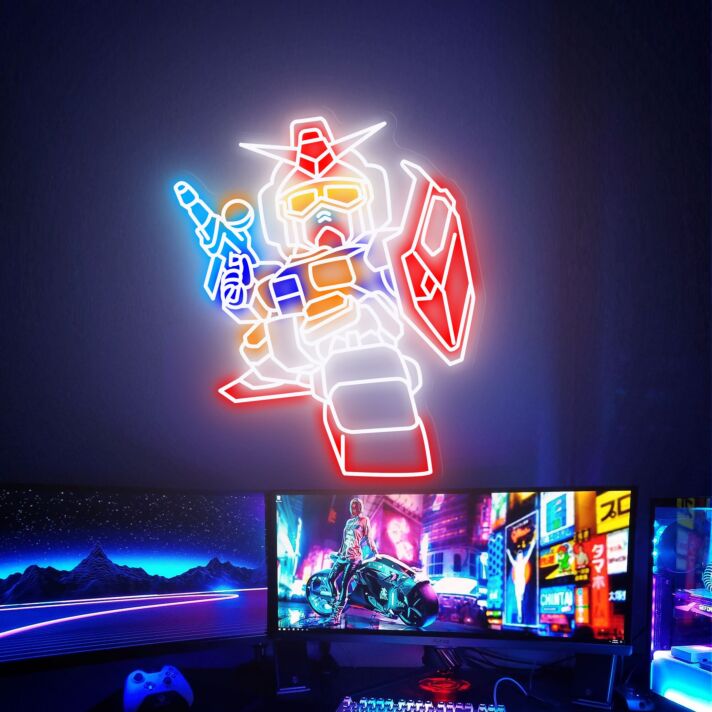 Brighten Your Child's Room or Next Party with the Fighting Gundam Robot LED Neon Sign - A Perfect Gift for Young Fans!