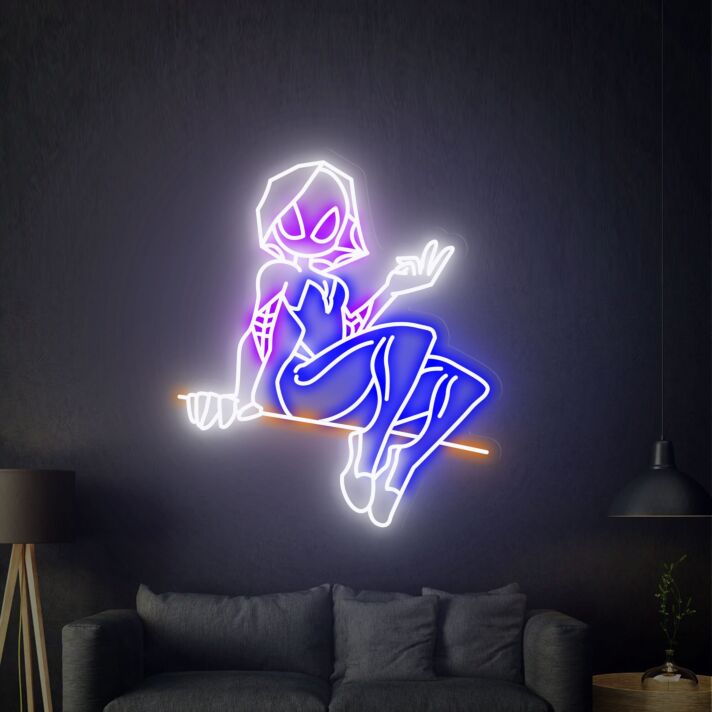 Elevate Your Space: Spider Gwen Led Neon Sign Wall Art for Enthralling Home Decor, Office Vibes, and Electrifying Party Atmospheres