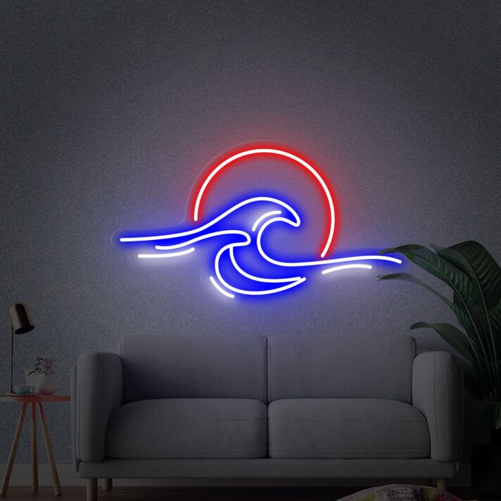 Brighten Up Your Space with the Sunrise Sunset Wave Ocean Led Neon Sign - Perfect for Bedrooms, Offices, Stores, Bars, Weddings, and Parties.