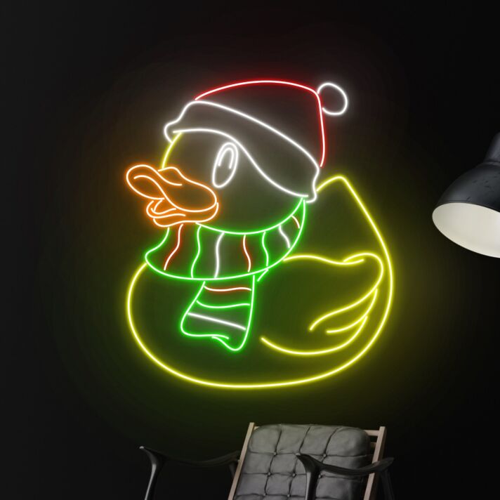 Brighten Up Your Celebrations: Duck Christmas Hat Led Neon Sign for Festive Home, Office, and Store Decorations